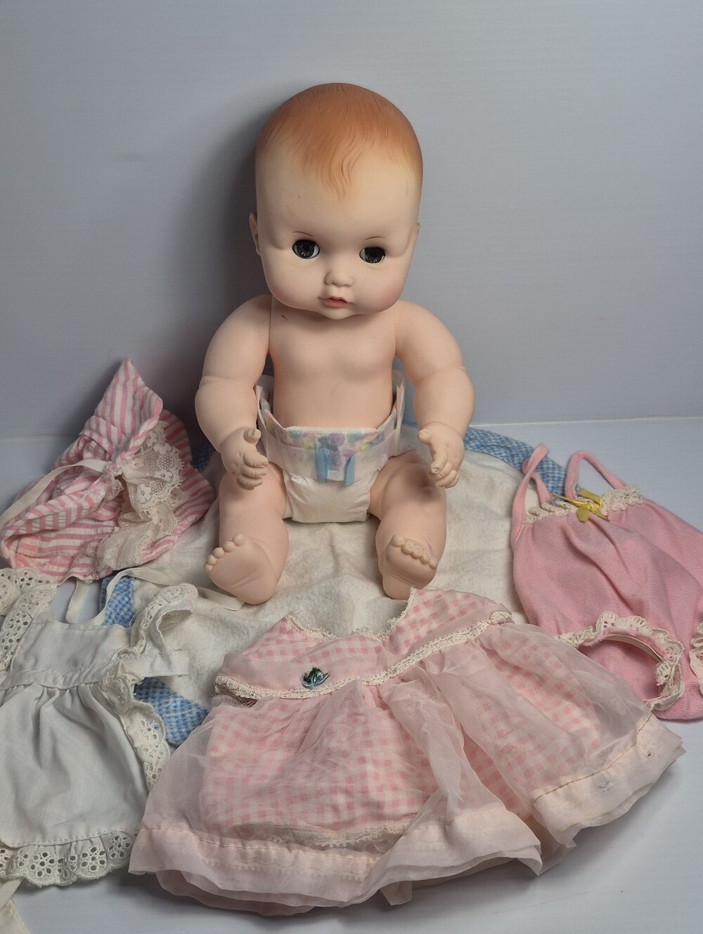 Effanbee Butterball Baby Doll Vtg 1969 w/Clothes 6569 Squeaker Does NOT Work